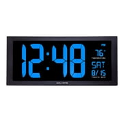 AcuRite 18" LED Digital Clock with Time, Date, Day of the Week, and Temperature, Blue 76100M