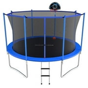 ACWARM HOME 10FT Outdoor Trampolines with Safety Enclosure and Basketball Hoop, Blue Trampoline with Net for Kids