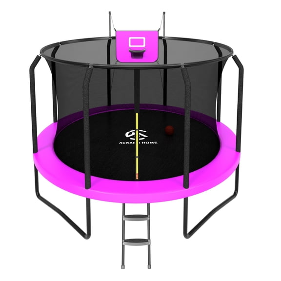 ACWARM HOME 2025 NewTrampoline 14FT Premium Blue Trampoline with Basketball Hoop and LED Lights Recreational Trampolines for Kids and Adults with Net and Ladder