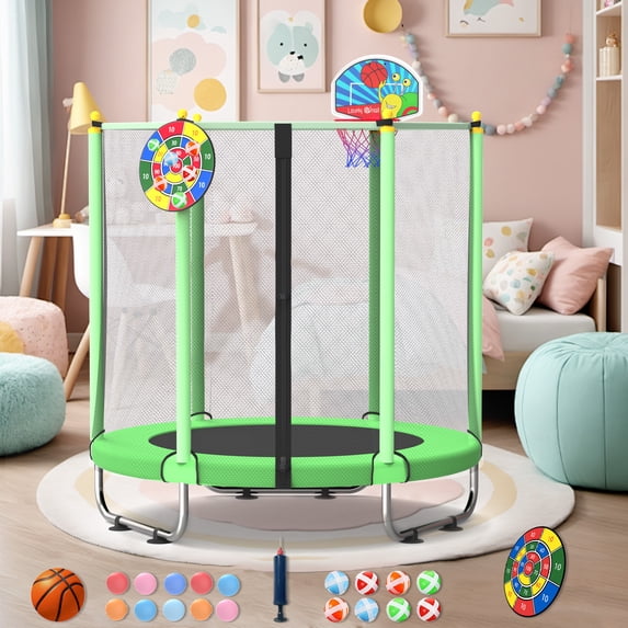 ACWARM HOME 5FT Toddler Trampoline For Kids 60" Mini Size Indoor&Outdoor With Safety Net Gift for Boys & Girls 440Lbs,Green