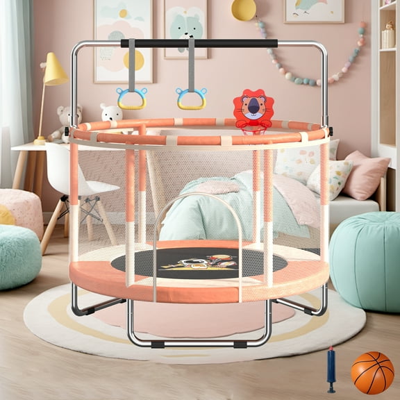 ACWARM HOME 5FT Toddler Trampoline For Kids 60" Mini Size Indoor&Outdoor With Safety Net Gift for Boys & Girls 440Lbs Pink