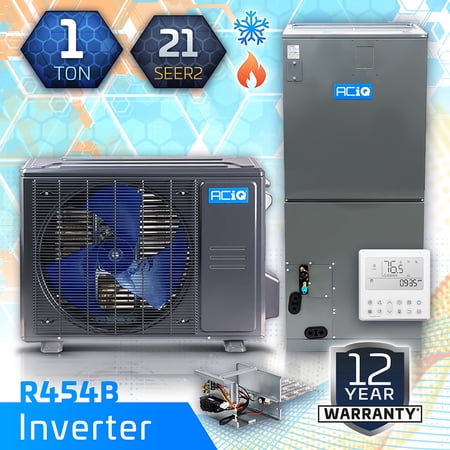 ACiQ 12,000 BTU Standard Unitary Mini Split AC/Heating System | 5kW Backup Heat Kit and Free Thermostat | High Efficiency Ducted Condenser & Air Handler | HVAC Systems R-454B Refrigerant
