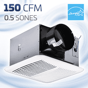 ACiQ 150 CFM Efficient Ceiling Bathroom Exhaust Fan | Install in Home Offices, Bedrooms, or Laundry Rooms | Ultra-Silent, High-Performance, Attractive Design Grille | AEP Bath Fan Series