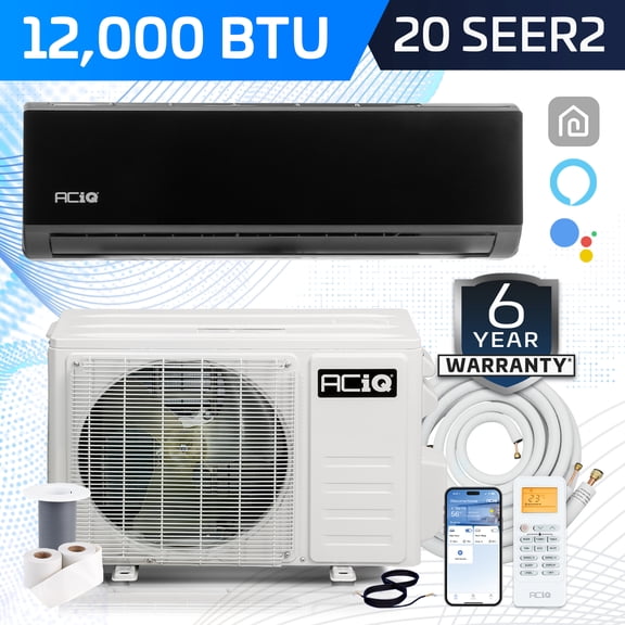 ACiQ 20 SEER2 Essentials 12000 BTU Single Zone Mini Split Heat Pump System with 16ft Line Set - R32 | Black Air Handler (208/230v)