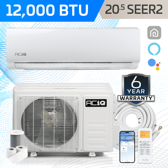 ACiQ 20 SEER2 Essentials 12000 BTU Single Zone Mini Split Heat Pump System with 16ft Line Set - R32 | White Air Handler (115v)