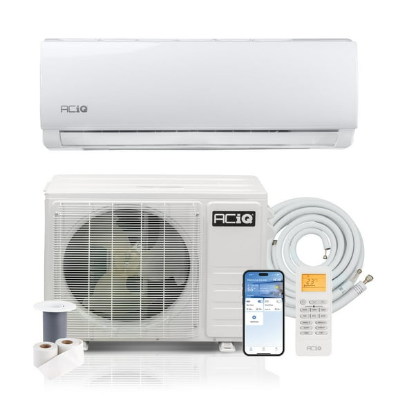 ACiQ 21 SEER2 Essentials 18000 BTU Comfortable Mini Split AC/Heating System, 1.5 Ton White Wall Mount Ductless Heat Pump AC Unit, with 16ft Installation Kit | WiFi Control, 208/230V, R454B