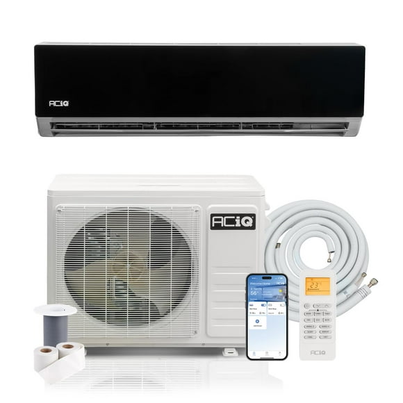 ACiQ 19 SEER2 Essentials 24000 BTU Comfortable Mini Split AC/Heating System, 2 Ton Black Wall Mount Ductless Heat Pump AC Unit, with 16ft Installation Kit | WiFi Control, 208/230V, R454B