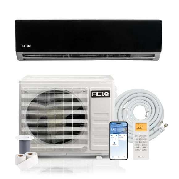 ACiQ 19 SEER2 Essentials 36000 BTU Comfortable Mini Split AC/Heating System, 3 Ton Black Wall Mount Ductless Heat Pump AC Unit, with 16ft Installation Kit | WiFi Control, 208/230V, R454B
