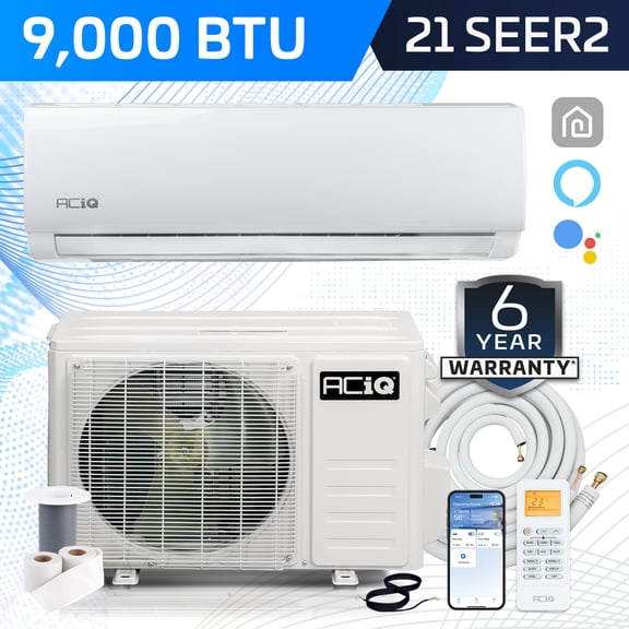 ACiQ 21 SEER2 Essentials 9000 BTU Single Zone Mini Split Heat Pump System with 16ft Line Set - R32 | White Air Handler (208/230v)
