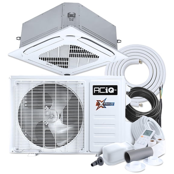 ACiQ 22.2 SEER2 Extreme Heat 12000 BTU Ceiling Cassette Mini Split Heat Pump System with 15ft Line Set - R454B Single Zone | 1 Tons, AC/Heating Unit, WiFi Control