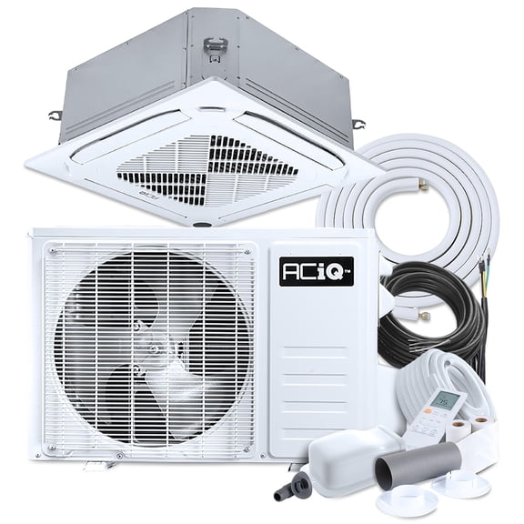 ACiQ 22 SEER2 Standard 24000 BTU Ceiling Cassette Mini Split Heat Pump System with 15ft Line Set - R454B Single Zone