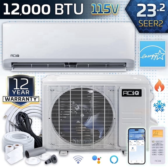 ACiQ 23.2 SEER2 Standard 12000 BTU Single Zone Mini Split Heat Pump 115v System