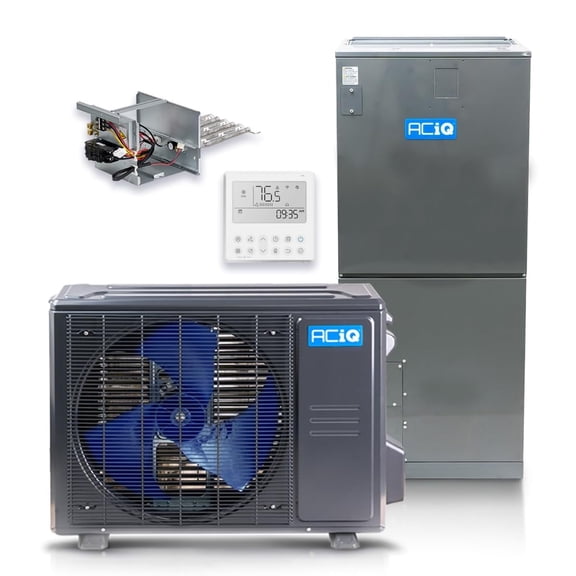 ACiQ 24,000 BTU Standard Unitary Mini Split AC/Heating System | 5kW Backup Heat Kit and Free Thermostat | High Efficiency Ducted Condenser & Air Handler | HVAC Systems R-454B Refrigerant