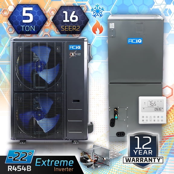 ACiQ 60,000 BTU Extreme Heat Unitary Mini Split AC/Heating System | 10kW Backup Heat Kit and Free Thermostat | High Efficiency Condenser & Air Handler | HVAC Systems R-454B Refrigerant