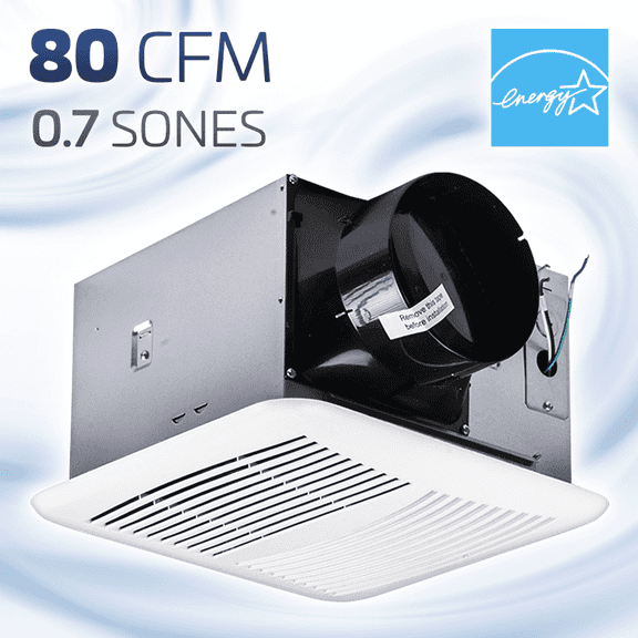 ACiQ 80 CFM Efficient Ceiling Bathroom Exhaust Fan | Install in Home Offices, Bedrooms, or Laundry Rooms | Ultra-Silent, High-Performance, Attractive Design Grille | AEP Bath Fan Series
