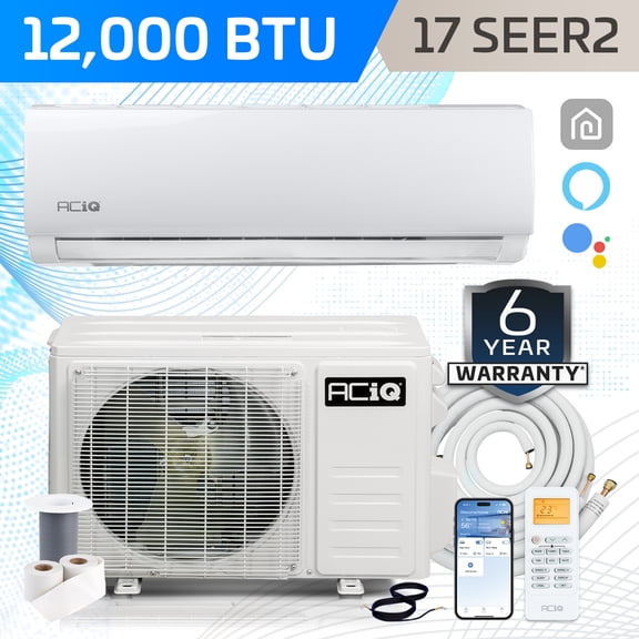 ACiQ Essentials 12000 BTU 115V 17 SEER2 Mini Split AC/Heating System | 1 Ton for 280 Sq Ft, Wall Mounted Heat Pump Air Conditioner, R32 Pre-Charged Ductless Mini Split AC Unit, WiFi, 16ft Kit