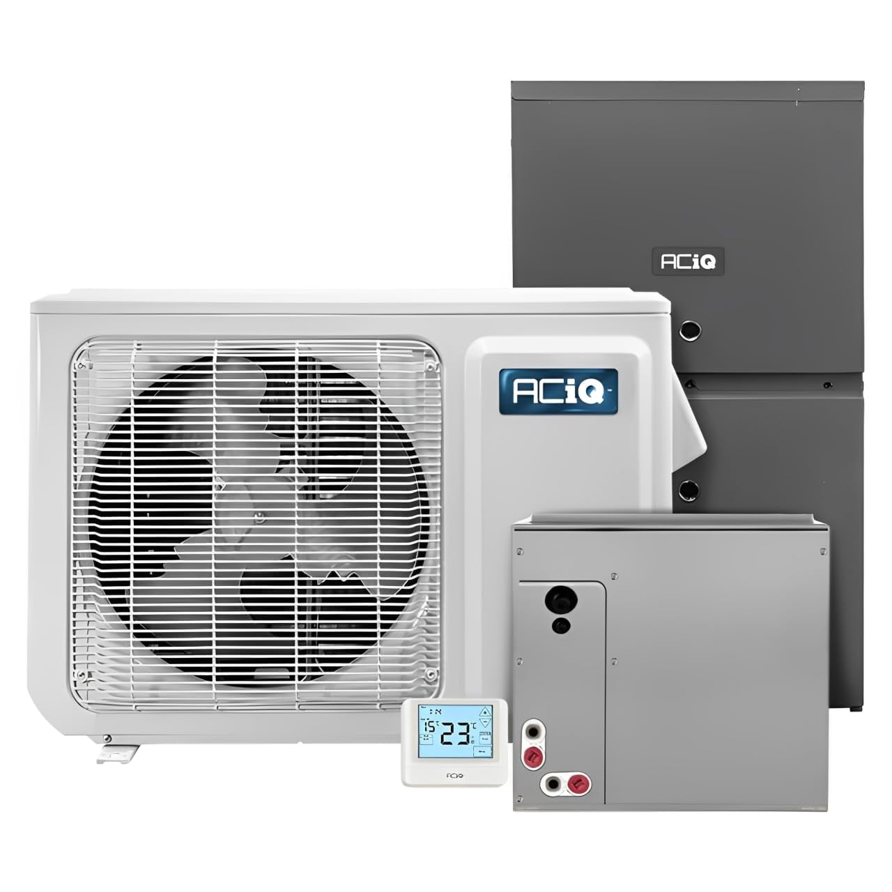 ACiQ Inverter Split AC Unit, Evaporator Cased Coil, and Natural Gas Furnace with Free Thermostat | 1.5 Ton, 16 SEER2, 80% AFUE, 80000 BTU | 9-Speed ECM, Single Stage, Upflow/Horizontal, R410A