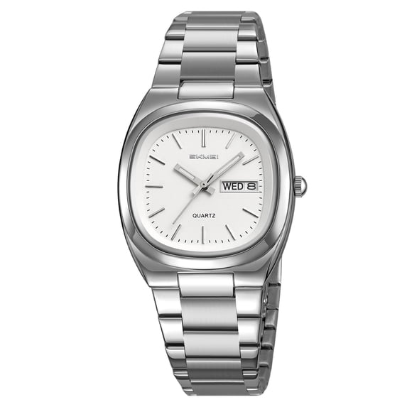 ACouple Quartz Watches Set - Stainless Strap Matching His & Hers Multifunctional Watches with Date, Alarm & Chronograph - Elegant Couple's Timepieces for Everyday Wear D