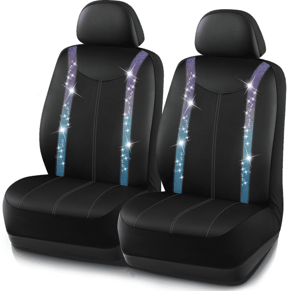 Auto Drive 2-Piece Premium Blue Bling Crystal Rhinestone Car Seat Covers - Universal Fit, 25SC65