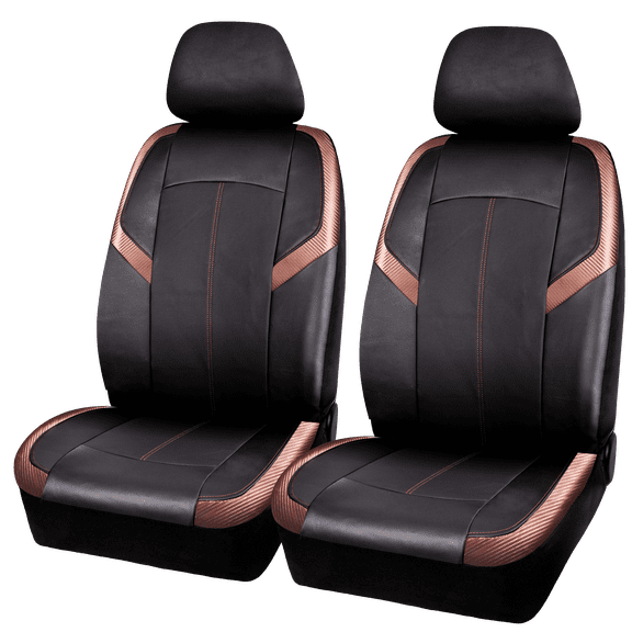 Auto Drive 2Piece Carbon Fiber Car Seat Covers Leather Copper, Universal Fit, 1902SC32