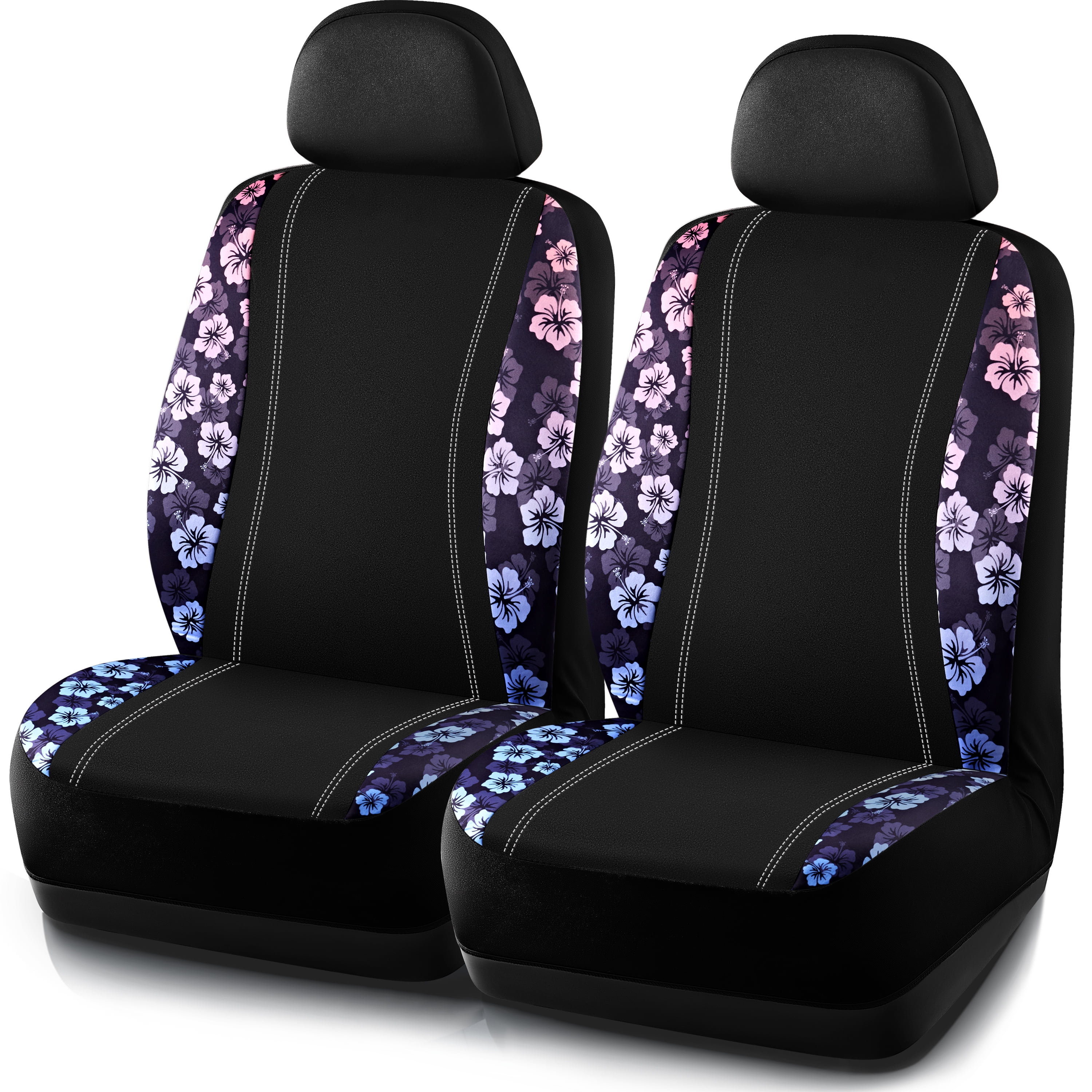 Auto Drive 2Piece Hibiscus Car Seat Cover Black- Universal Fit,25SC83