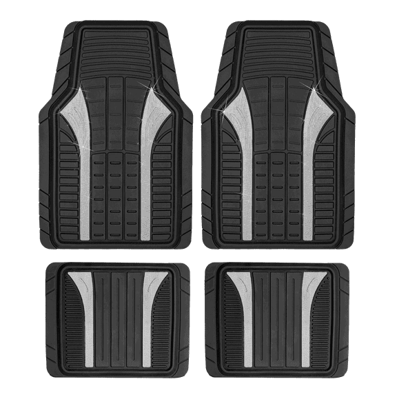 Auto Drive 4Piece Rubber Car Floor Mats Bling Glitter Silver - Universal Fit, 22CM100-1
