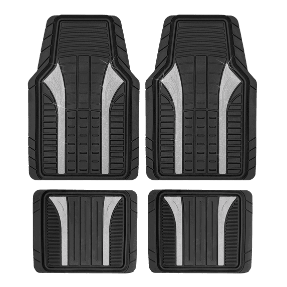 Auto Drive 4Piece Rubber Car Floor Mats Bling Glitter Silver - Universal Fit, 22CM100-1
