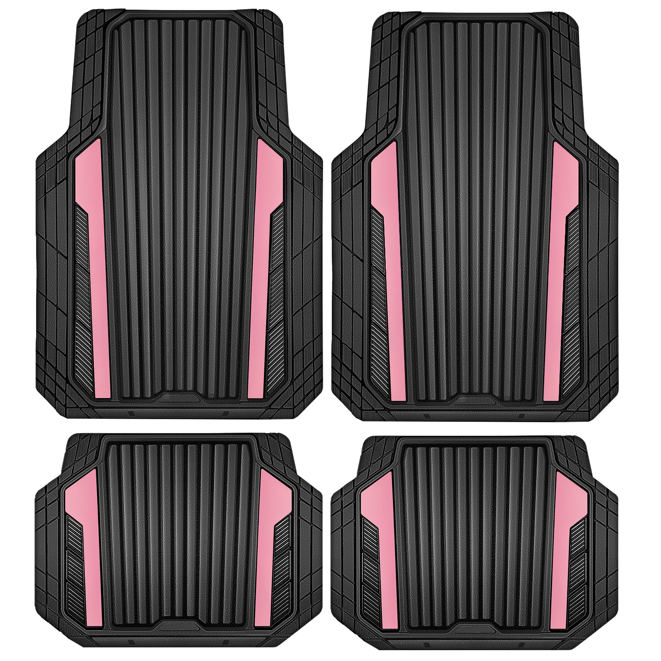 Auto Drive 4-Piece Black & Pink Heavy Duty Rubber Car Floor Mats, All Weather Universal Trim-to Fit for Car, SUV and Truck Mats