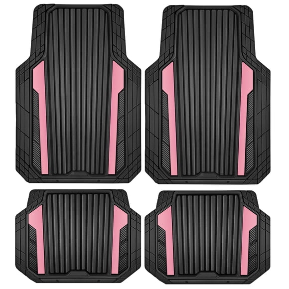 Auto Drive 4-Piece Black & Pink Heavy Duty Rubber Car Floor Mats, All Weather Universal Trim-to Fit for Car, SUV and Truck Mats