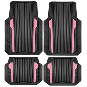 Auto Drive 4-Piece Black & Pink Heavy Duty Rubber Car Floor Mats, All Weather Universal Trim-to Fit for Car, SUV and Truck Mats