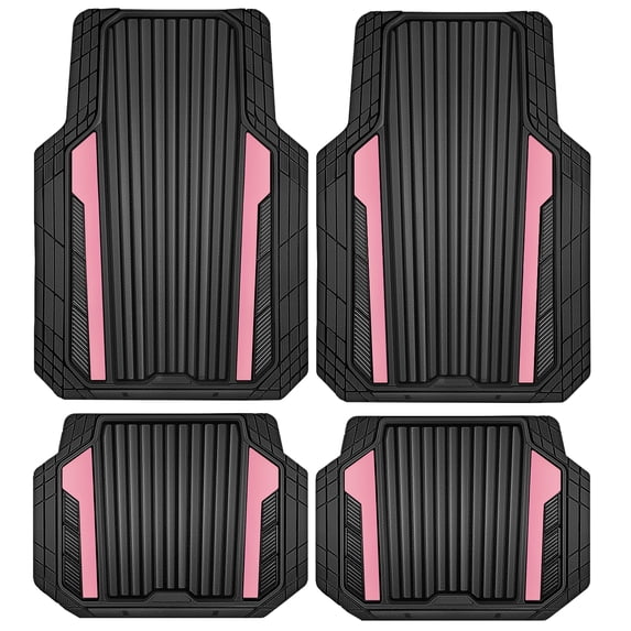 Auto Drive 4-Piece Black & Pink Heavy Duty Rubber Car Floor Mats, All Weather Universal Trim-to Fit for Car, SUV and Truck Mats