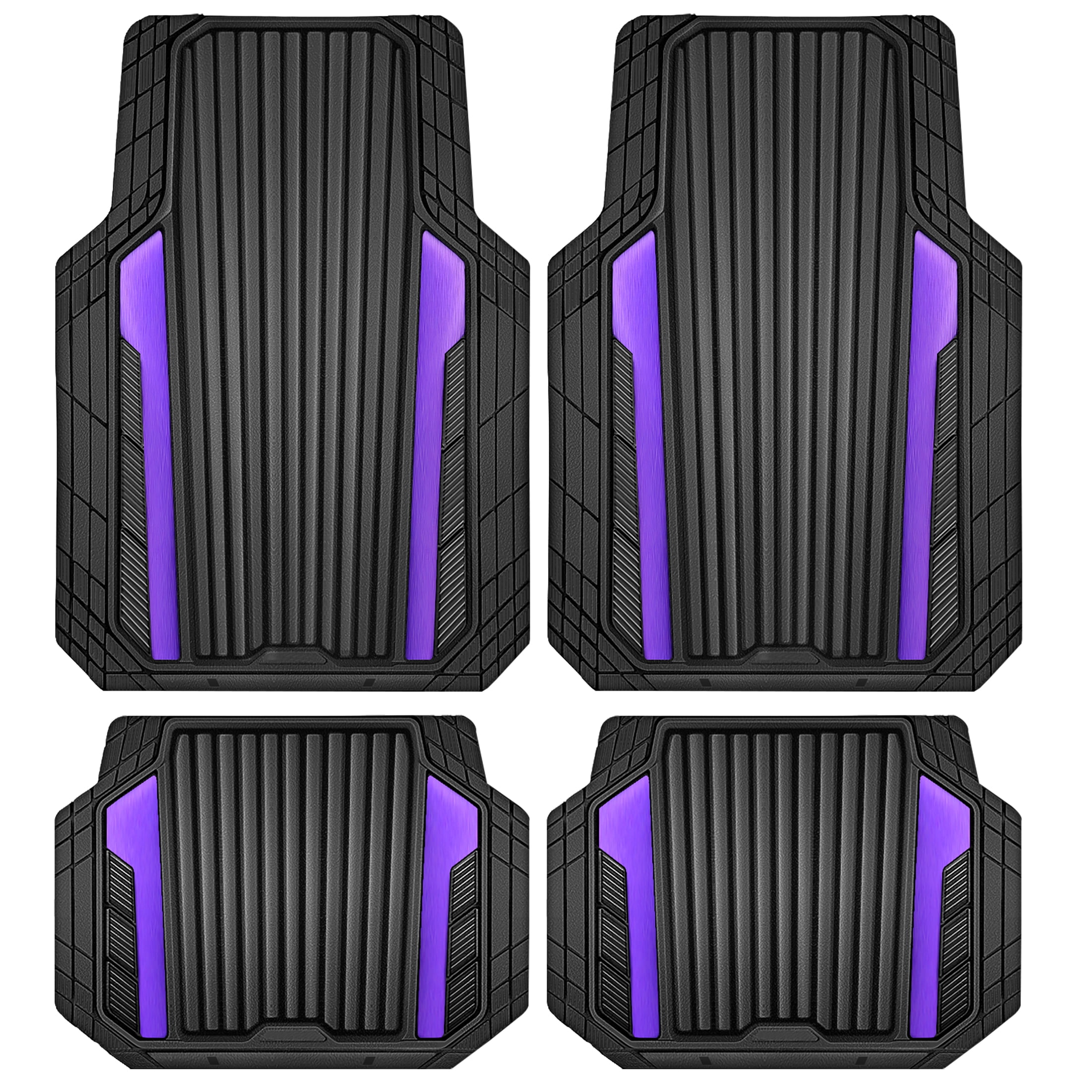 Auto Drive 4-Piece Black & Purple Heavy Duty Rubber Car Floor Mats, All Weather Universal Trim-to Fit for Car, SUV and Truck Mats