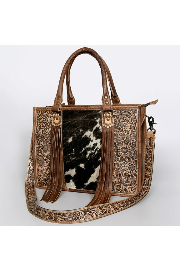 AD American Darling ADBG230BKW Briefcase Hand Tooled Hair On Genuine Leather Women Bag Western Handbag Purse