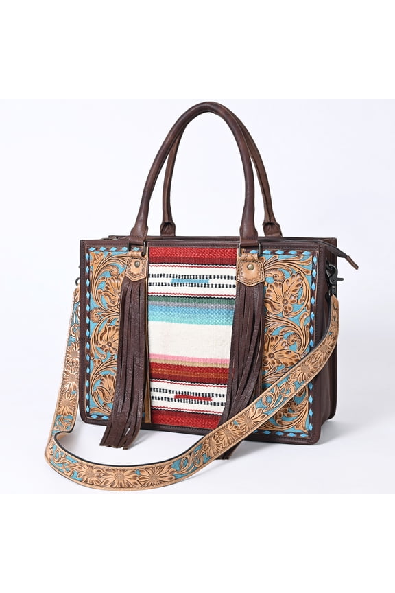 AD American Darling ADBG230Q Briefcase Hand Tooled Saddle Blanket Genuine Leather Women Bag Western Handbag Purse