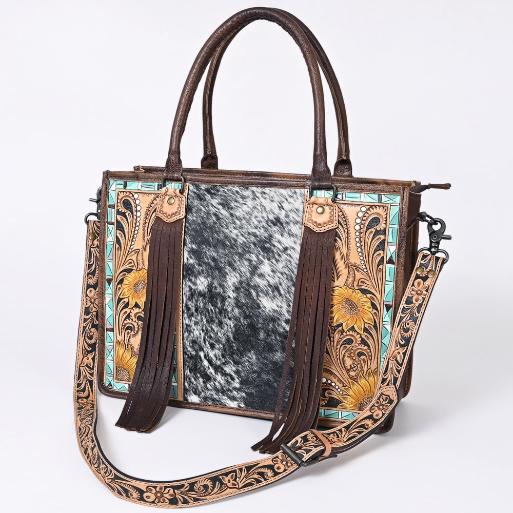 AD American Darling ADBG230T Briefcase Hand Tooled Hair-On Genuine Leather Women Bag Western Handbag Purse