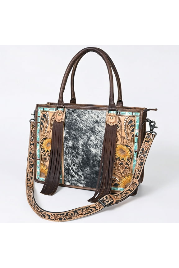 AD American Darling ADBG230T Briefcase Hand Tooled Hair-On Genuine Leather Women Bag Western Handbag Purse