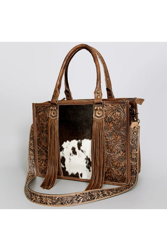 AD American Darling ADBG230TAW Briefcase Hand Tooled Hair On Genuine Leather Women Bag Western Handbag Purse