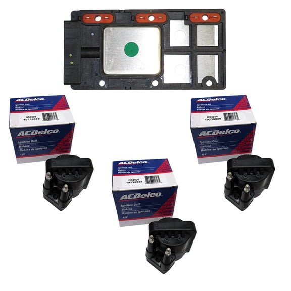 AD Auto Parts Coil Pack - Herko LX348 Ignition Control Module + 3 OEM BS3006 Ignition Coils