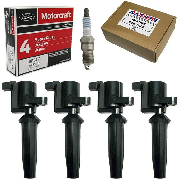 AD Auto Parts Ignition Coils and OEM SP541A Spark Plugs for Ford, Mazda and Mercury, Set of 4