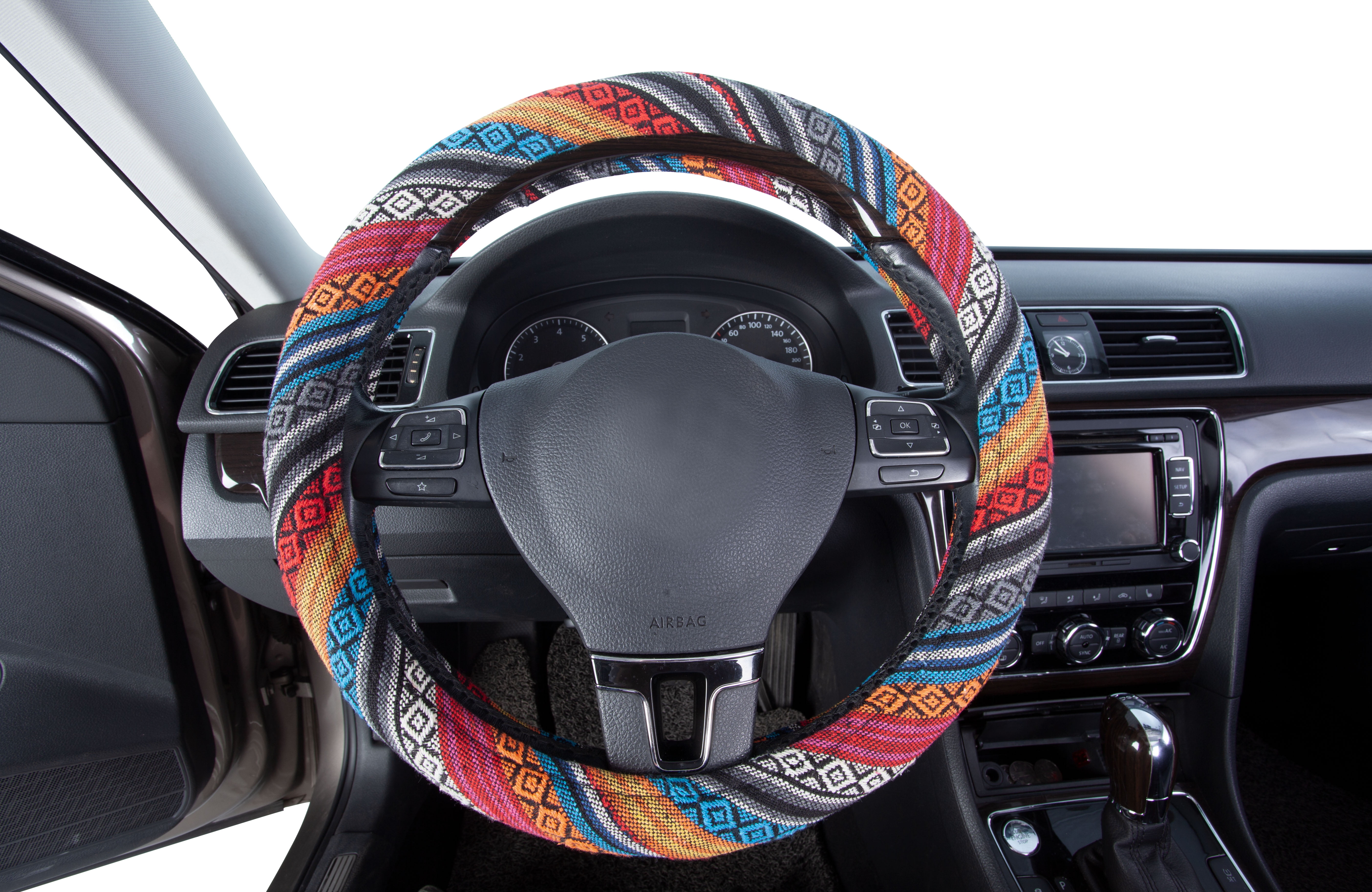 Auto Drive 1 -Piece Boho Car Steering Wheel Cover  Heavy Duty Polyester, Colorful - Universal Fit, 23SWC163
