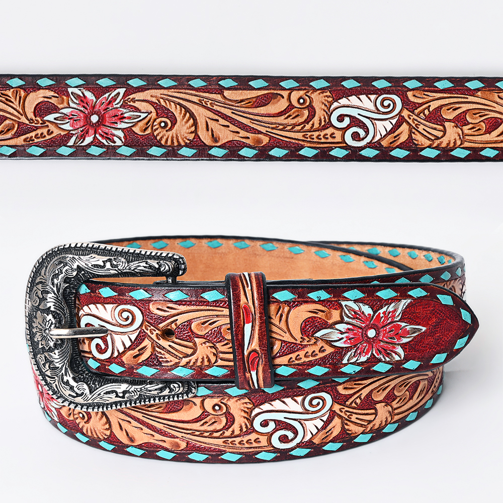 AD Beautifully Hand Tooled Hand Painted Genuine American Leather Belt ...