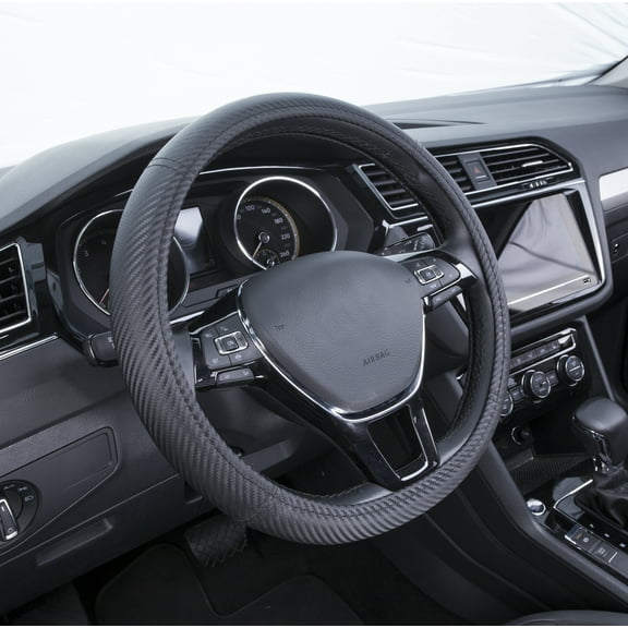 Auto Drive 1Piece Car Steering Wheel Cover Carbon Fiber Leather Black - Universal Fit, HGSWC04