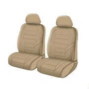 Auto Drive Full Faux Leather Front Seat Covers, 2 Pack, Tan, Universal Fit