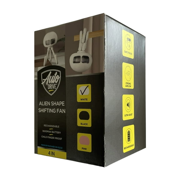 Auto Drive Alien Shape Shifting Portable Fan, White, 4"