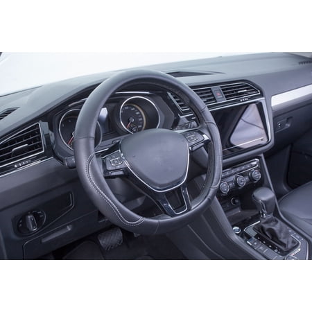 Auto Drive 1-Piece Car Steering Wheel Cover Country Faux Leather Black/White - Universal Fit, AD061711B