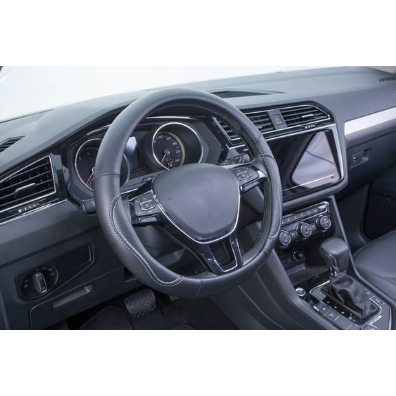 Auto Drive 1Piece Car Steering Wheel Cover Country Leather Black/White - Universal Fit, AD061711B