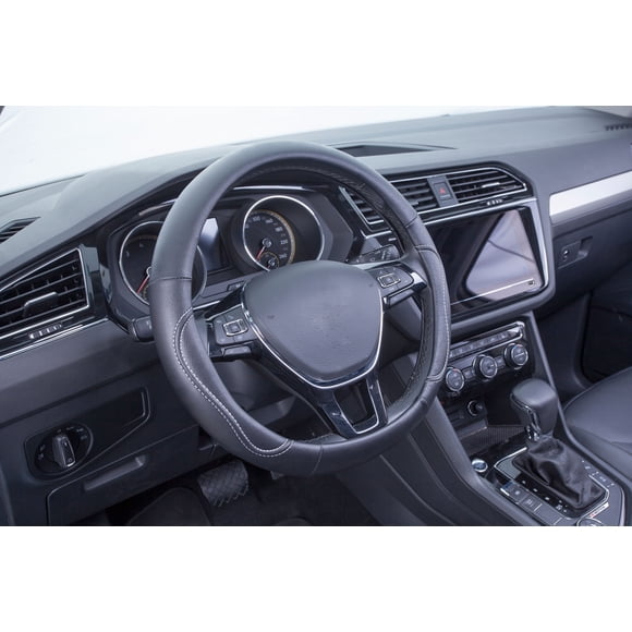 Auto Drive 1Piece Car Steering Wheel Cover Country Leather Black/White - Universal Fit, AD061711B