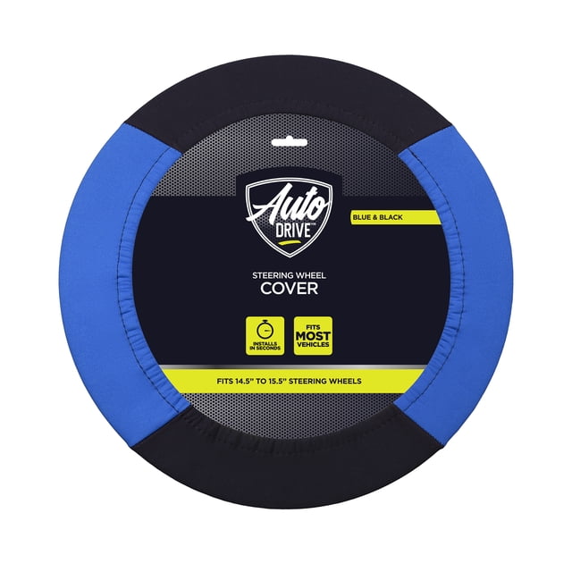Auto Drive Universal Neoprene Waterproof Steering Wheel Cover, Set of 1, Fit for Cars, SUVs, Trucks, Black Blue Two-Tone
