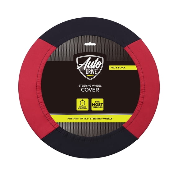 Auto Drive Universal Neoprene Waterproof Steering Wheel Cover, Set of 1, Fit for Cars, SUVs, Trucks, Black Red Two-Tone