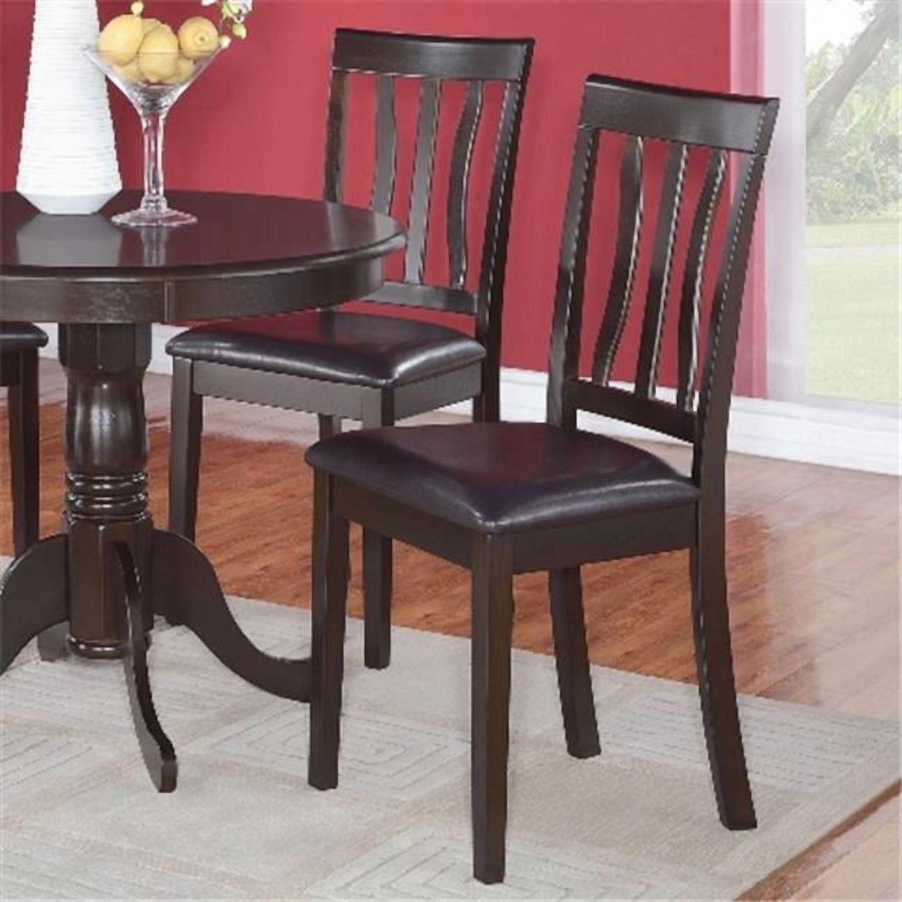 AD01-LC-CAPP Antique Chair Faux Leather Seat with Cappuccino Finish - Pack of 2